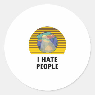 Ik haat mensen met Retro zonsondergang Ronde Sticker