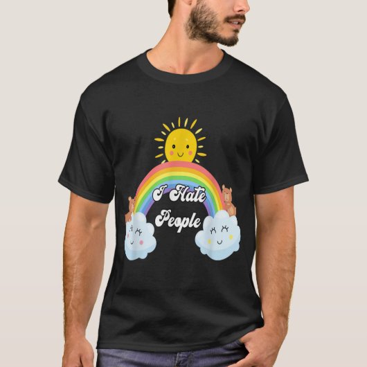 Ik haat mensen regenboog gedrukte grafische kunst  t-shirt (Voorkant)