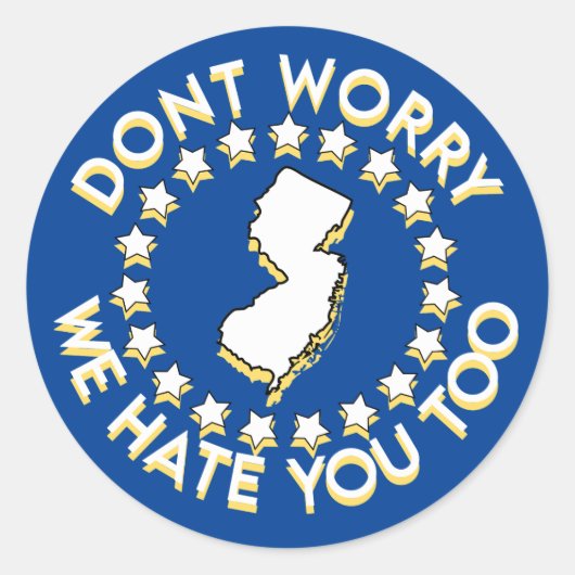 IK HAAT NEW JERSEY RONDE STICKER (Voorkant)