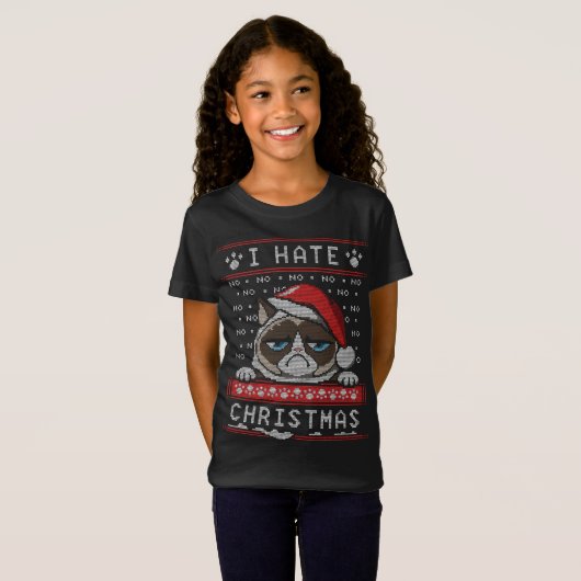 Ik haat Pasen grappige angry Cat Ugly KerstSweater T-shirt (Voorkant volledig)