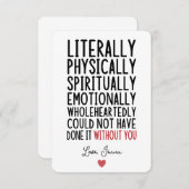 Ik had het letterlijk niet zonder jou kunnen doen bedankkaart (Voorkant / Achterkant)