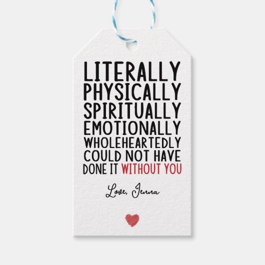 Ik had het letterlijk niet zonder jou kunnen doen cadeaulabel (Voorkant)