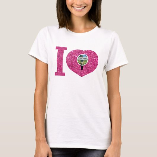 Ik hark golf roze glitter foto lijst giro t-shirt (Voorkant)