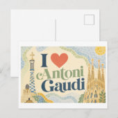 "Ik [Hart] Antoni Gaudi" Briefkaart (Voorkant / Achterkant)