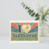 "Ik [Hart] Badminton" Briefkaart (Staand voorkant)