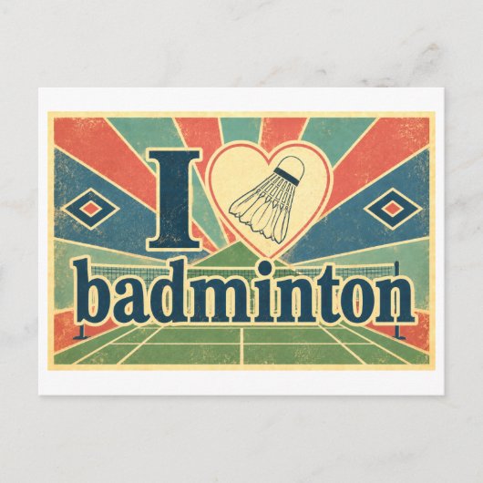 "Ik [Hart] Badminton" Briefkaart (Voorkant)