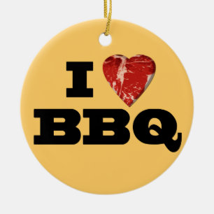 Ik hart BBQ, Steak Heart Shape Funny Grilling Keramisch Ornament