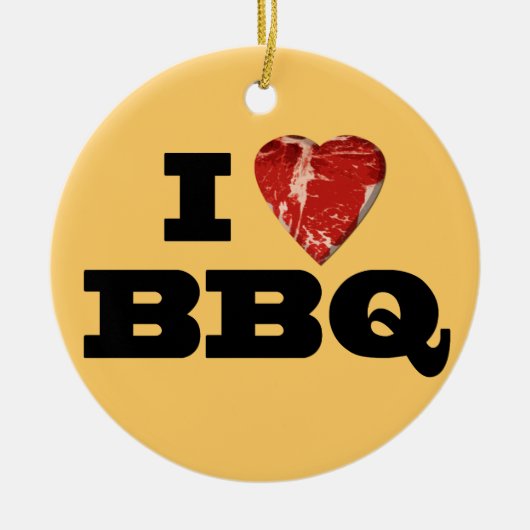 Ik hart BBQ, Steak Heart Shape Funny Grilling Keramisch Ornament (Voorkant)