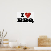 Ik hart BBQ, Steak Heart Shape Funny Grilling Poster (Keuken)