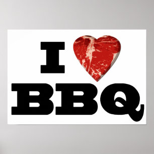 Ik hart BBQ, Steak Heart Shape Funny Grilling Poster