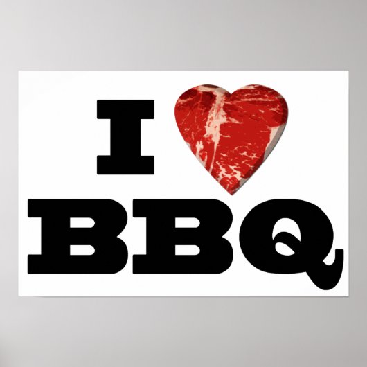Ik hart BBQ, Steak Heart Shape Funny Grilling Poster (Voorkant)