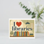 "Ik [Hart] Bibliotheken" Briefkaart (Staand voorkant)