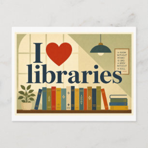 "Ik [Hart] Bibliotheken" Briefkaart