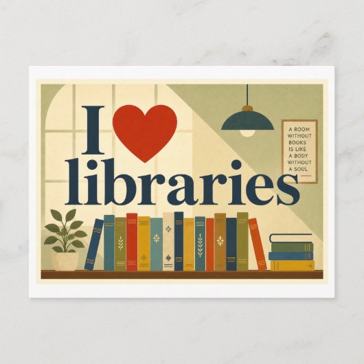 "Ik [Hart] Bibliotheken" Briefkaart (Voorkant)