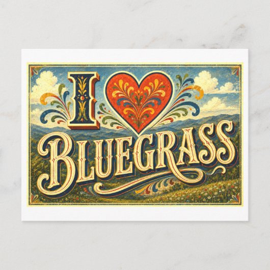 "Ik [Hart] Bluegrass" Briefkaart (Voorkant)