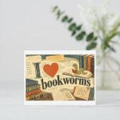 "Ik [Hart] Boekenwurmen" Briefkaart (Staand voorkant)