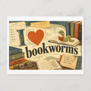 "Ik [Hart] Boekenwurmen" Briefkaart