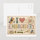 Ik [Hart] Borduurwerk Briefkaart (Voorkant / Achterkant)