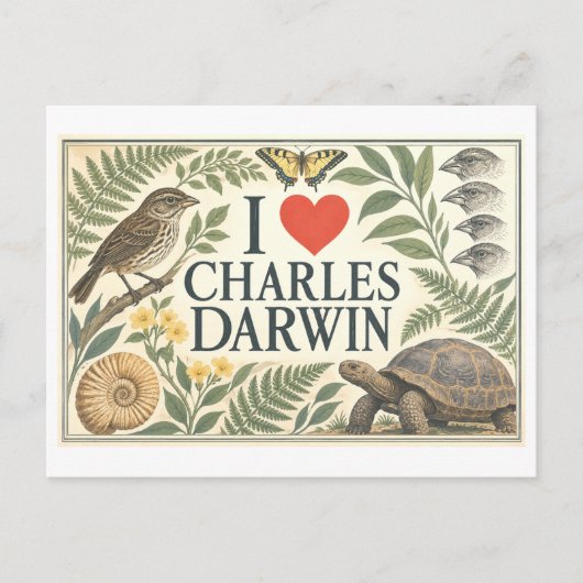 "Ik [Hart] Charles Darwin" Briefkaart (Voorkant)