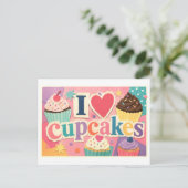 "Ik [Hart] Cupcakes" Briefkaart (Staand voorkant)