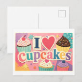 "Ik [Hart] Cupcakes" Briefkaart (Voorkant / Achterkant)