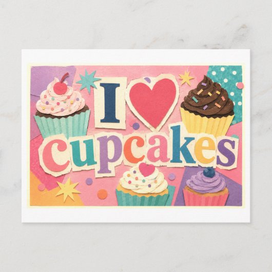 "Ik [Hart] Cupcakes" Briefkaart (Voorkant)
