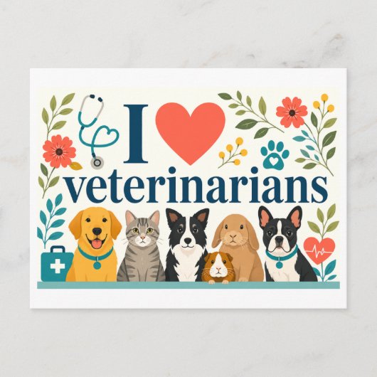 "Ik [Hart] Dierenartsen" Briefkaart (Voorkant)