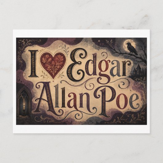 "Ik [Hart] Edgar Allan Poe" Briefkaart (Voorkant)