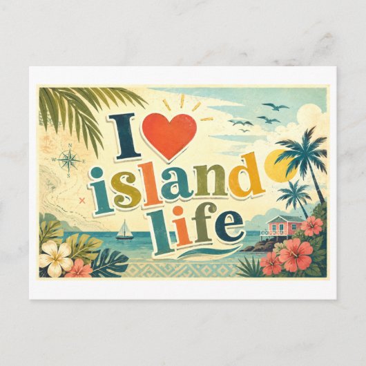 "Ik [Hart] Eiland Leven" Briefkaart (Voorkant)