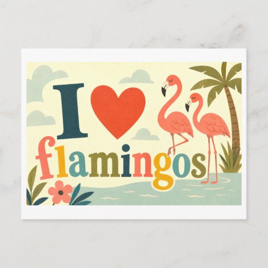 "Ik [Hart] Flamingo's" Briefkaart (Voorkant)