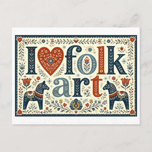 "Ik [Hart] Folk Art" Briefkaart (Voorkant)