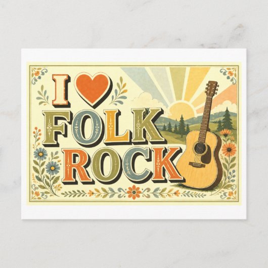 "Ik [Hart] Folk Rock" Briefkaart (Voorkant)