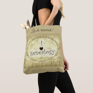 Ik "hart" Genealogie Sepia Tones met bomen Tote Bag