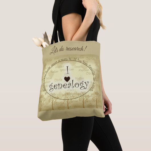 Ik "hart" Genealogie Sepia Tones met bomen Tote Bag (Dichtbij)