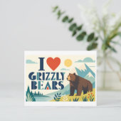 "Ik [Hart] Grizzlyberen" Briefkaart (Staand voorkant)