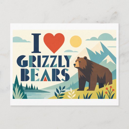 "Ik [Hart] Grizzlyberen" Briefkaart (Voorkant)