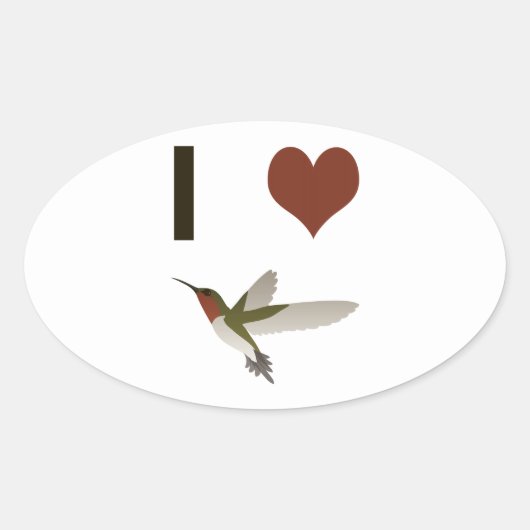 Ik hart Hummingvogels Ovale Sticker (Voorkant)