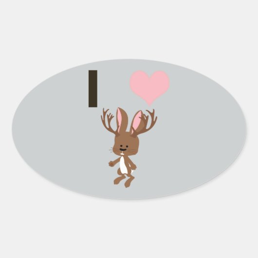 Ik hart Jackalope Ovale Sticker (Voorkant)