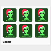 Ik Hart Kerstmis Alien in een Santa Hat Fun Decal Vierkante Sticker (Vel)