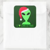 Ik Hart Kerstmis Alien in een Santa Hat Fun Decal Vierkante Sticker (Tas)