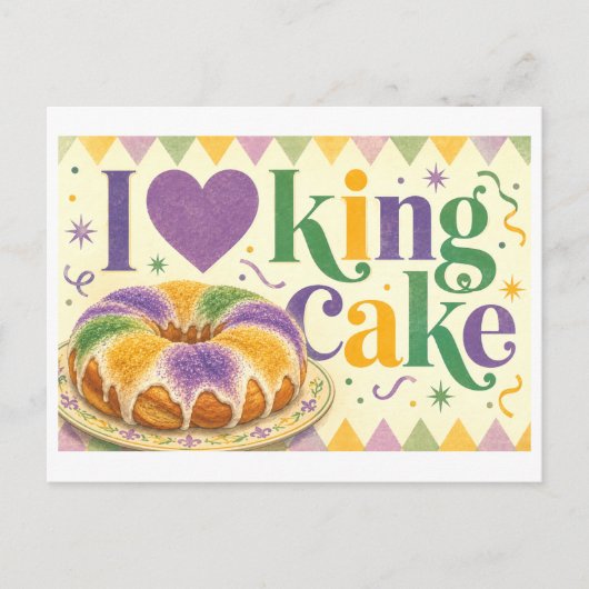 "Ik [Hart] King Cake" Briefkaart (Voorkant)