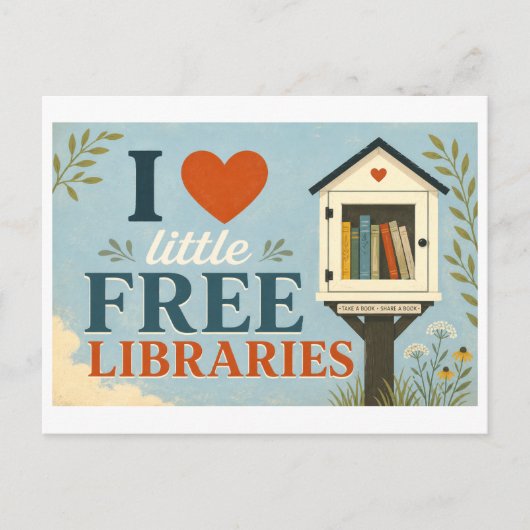 "Ik [Hart] Kleine Gratis Bibliotheken" Briefkaart (Voorkant)