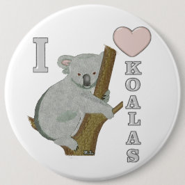 Ik Hart Koala's Fuzzy Dieren Ronde Button 6,0 Cm