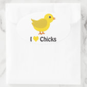 Ik hart (liefde) kippen! ovale sticker (Tas)