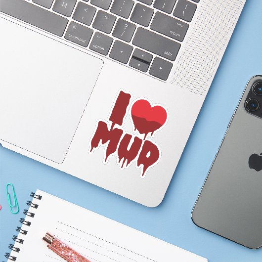 Ik hart (liefde) modder sticker (Laptop met iPhone)