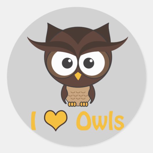 Ik hart (liefdesuil) ronde sticker (Voorkant)