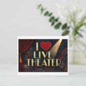 "Ik [Hart] Live Theater" Briefkaart (Staand voorkant)
