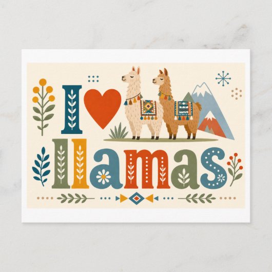 "Ik [Hart] Llama's" Briefkaart (Voorkant)