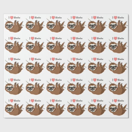 Ik hart luiaards baby dieren cadeaupapier (Vlak)