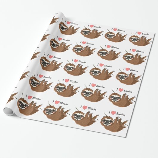 Ik hart luiaards baby dieren cadeaupapier (Uitgerold)